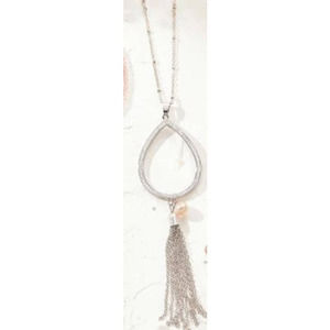 RARE Vantel Pearls Silver Teardrop Tassel Necklace White 7